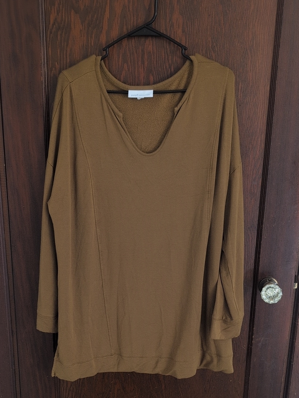 J. Jill Olive-Brown V-Neck Long Sleeve Sweatshirt
